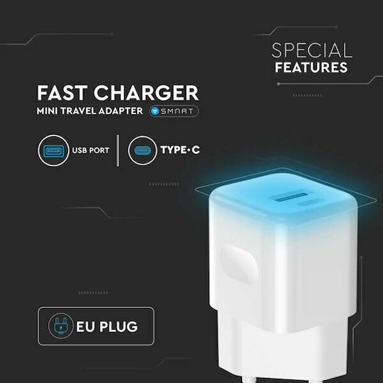 V-TAC Încărcător fără cablu cu port USB-A și port USB-C 30W Livrarea energiei Alb (VT-5330)