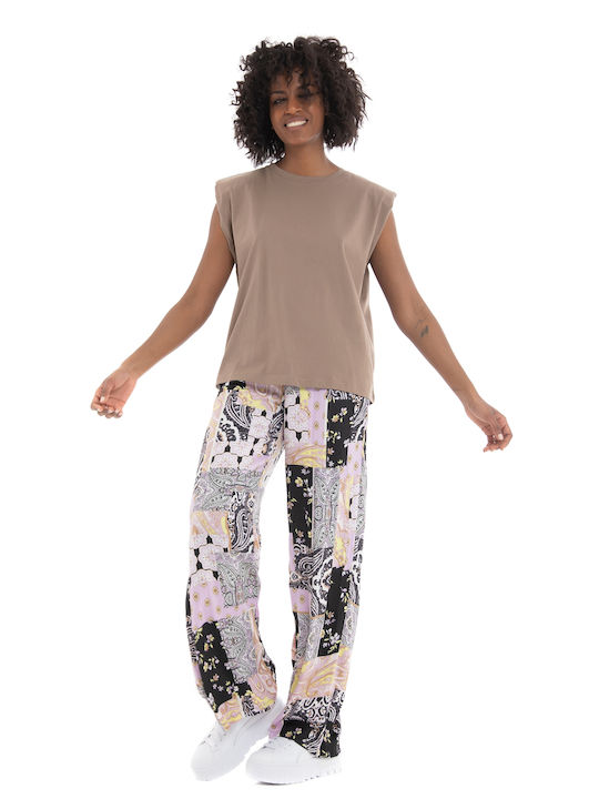 Vero Moda Women's High Waist Fabric Trousers in Regular Fit Multicolour