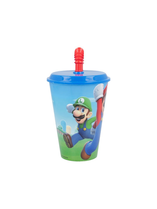 Stor Super Mario Glas Wasser aus Plastik mit Strohhalm 430ml