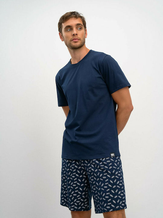 Vamp Men's Summer Cotton Pajama Bermuda Navy Blue