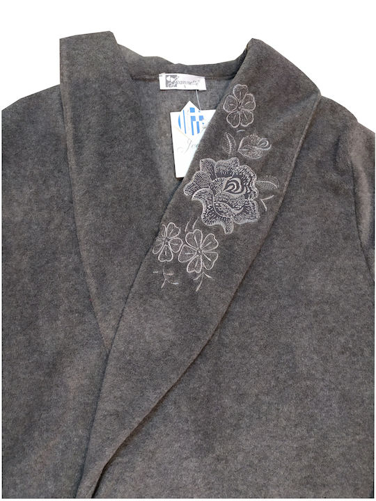 Jeannette fleece women's anthracite crossed robe with embroidery. (Code: 6168)