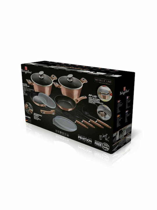 Berlinger Haus Metallic Line Cookware Set Made of Aluminum Rose Gold Collection with Stone Coating 4 Pieces