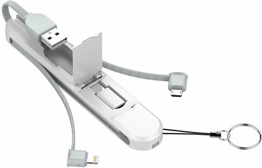 Ldnio Flach / Schlüsselanhänger USB zu Blitzschlag / Typ-C / Micro-USB Kabel Weiß 0.43m (LC130)