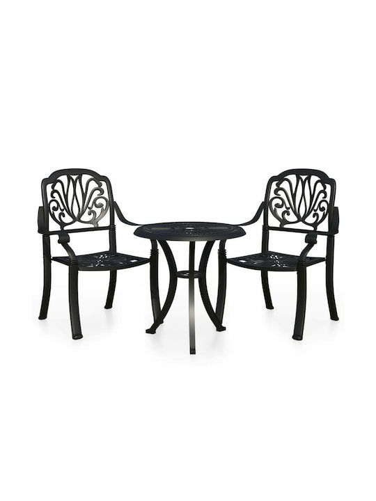 Dining Room Set for Small Outdoor Spaces 3 Pieces Black with Umbrella Holder