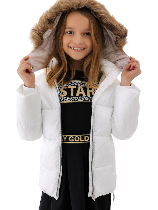 Kids' Quilted Jacket Short with Hood White