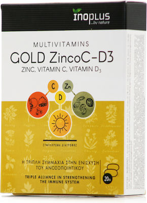 Ino Plus Gold ZincoC-D3 Multivitamin für Energie, Stärkung des Immunsystems & das Nervensystem 1000iu 20 Registerkarten