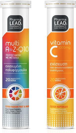 Pharmalead Multi+ A-Z & Q10 Πολυβιταμίνη 20 αναβράζοντα δισκία & Vitamin C 1000mg 20 αναβράζοντα δισκία για Ενέργεια Multiflavoured
