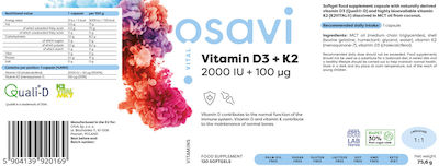 Osavi Vitamin D3 2000IU + K2 100μg Vitamina pentru Întărirea Sistemului Imunitar 120 softgels