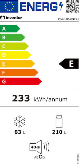 Inventor Ψυγειοκαταψύκτης 293lt Total NoFrost Υ185.8xΠ60xΒ60εκ. Inox PSC1850NFLI