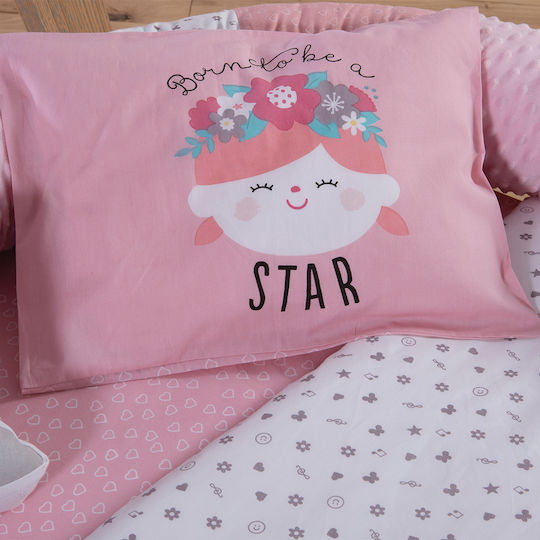 Nef-Nef Homeware Girl Baby Sheets Set Crib Cotton Pink 120x170cm 3pcs