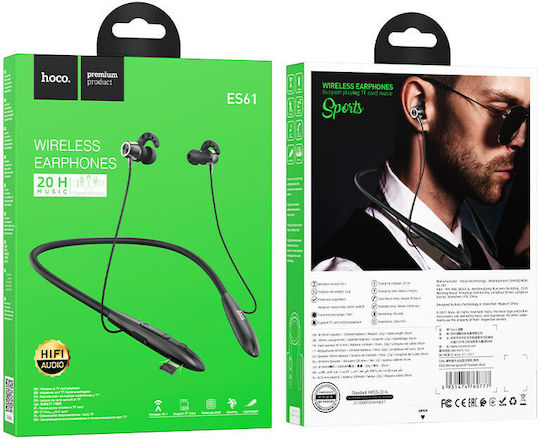 Hoco ES61 Manner In-ear Bluetooth Handsfree Ακουστικά με Αντοχή στον Ιδρώτα Μαύρα