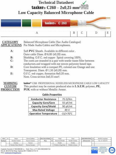 Tasker C260 Кабел Микрофон Непрекъснат 100м (TAS00006) 1бр