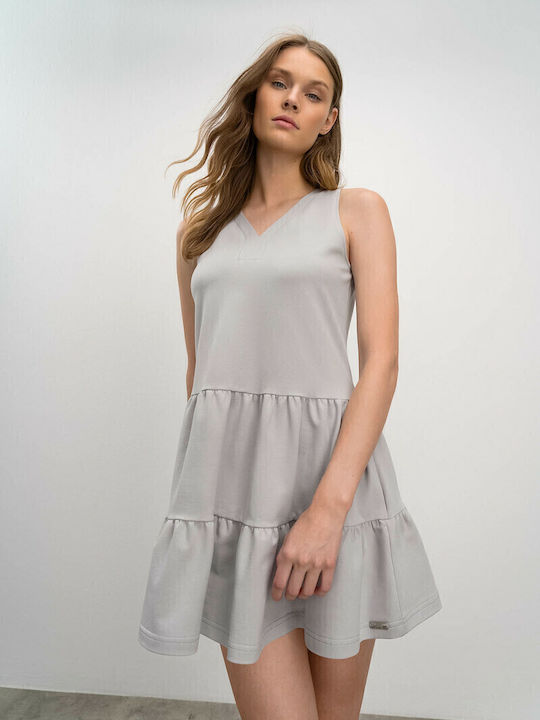Rochie de Vară Mini cu Volane Gri
