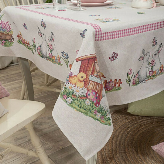 Teoran Lapin Easter Tablecloth Fabric 140x140pcs in Beige color