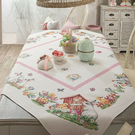 Teoran Lapin Easter Fabric Tablecloth Beige 140x140cm