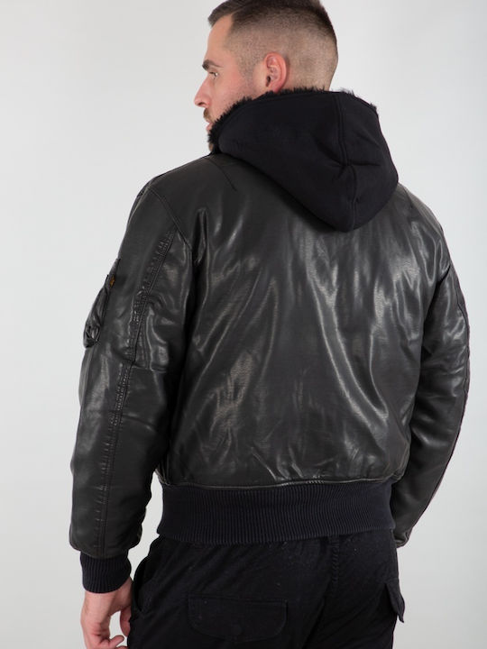 MA-1 Flight Winter Faux Leather Jacket Black