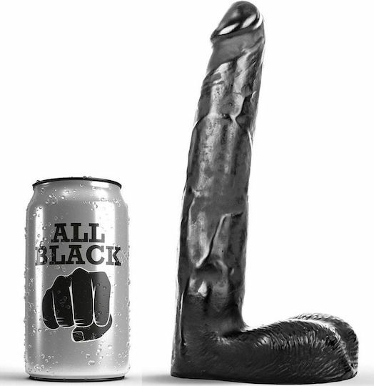 All Black Luis Glass Dildo with Scrotum Black 21cm