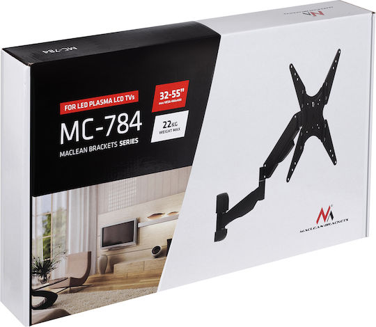 Maclean Energy MC-784 Βάση Τηλεόρασης Τοίχου με Βραχίονα έως 55" και 20kg