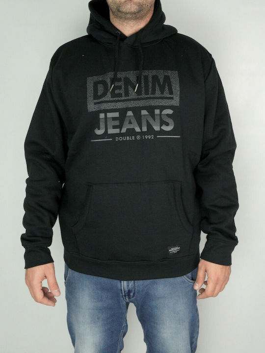 Double Men's Sweatshirt with Hood and Pockets Black