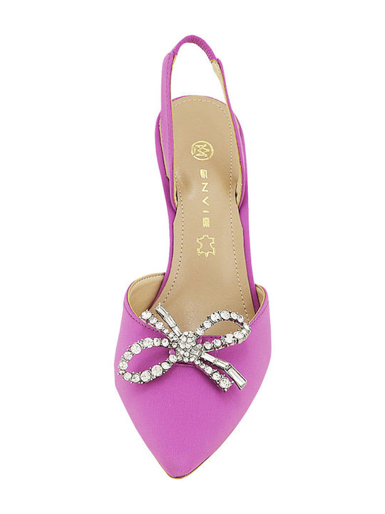 Leather Pointed Heels with Purple Stiletto Heel