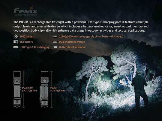 Fenix LED IP68 с Максимална Яркост 1600лм PD36R Черен