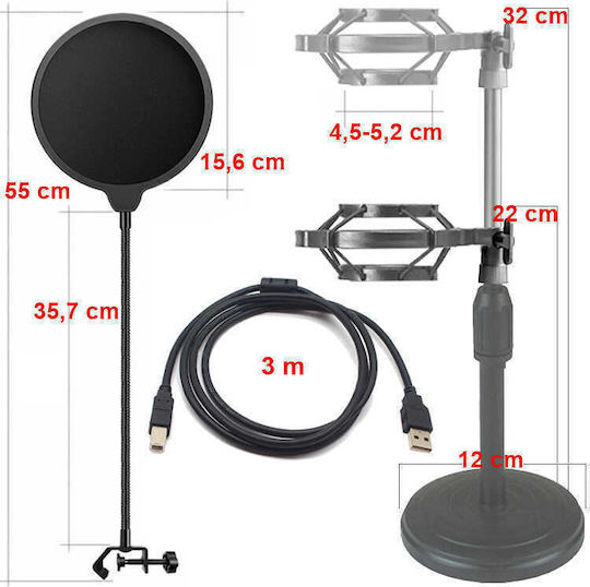 Next GS-800 Σετ Πυκνωτικό Μικρόφωνο USB Επιτραπέζιο, Shock Mounted για Φωνητικά σε Μπλε Χρώμα