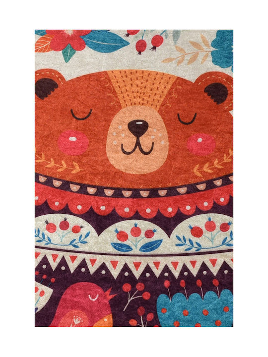 Beverly Hills Polo Club Sweet Bear Kids Rug Multicolor Round with Diameter 140cm
