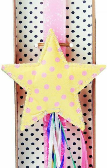 Easter Candle Square Scented, Handmade and with Box Magic Wand Yellow Polka Dot Pink