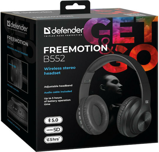Defender FREEMOTION B552 Ασύρματα Bluetooth Over Ear Ακουστικά με Ραδιόφωνο με 4 ώρες Λειτουργίας Μαύρα