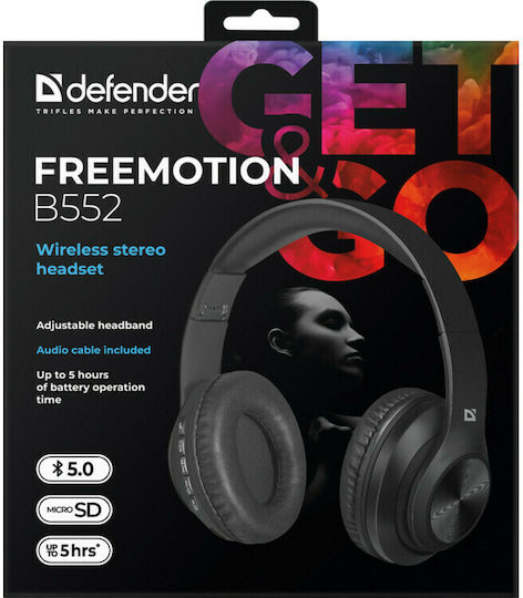 Defender FREEMOTION B552 Ασύρματα Bluetooth Over Ear Ακουστικά με Ραδιόφωνο με 4 ώρες Λειτουργίας Μαύρα