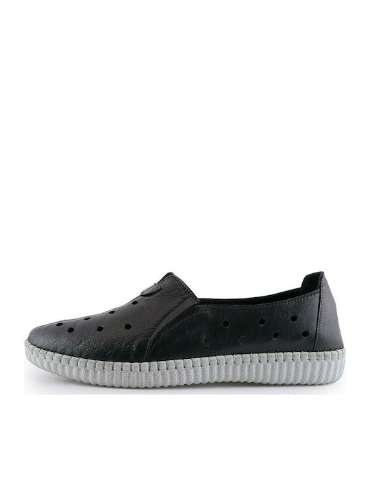 Ανατομικά Γυναικεία Slip-On Δερμάτινα Μαύρα