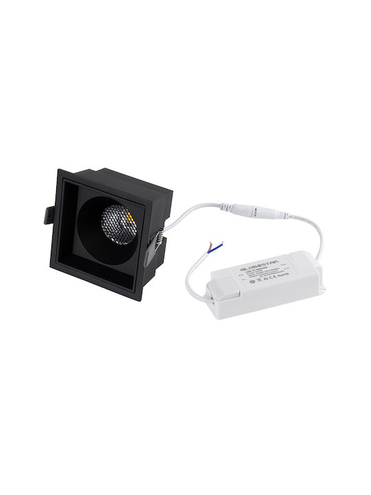 GloboStar Pluto B Pătrat Metalic Spot Încorporat cu LED Integrat și Lumină Alb Natural Negru 10.4x10.4cm. 1buc