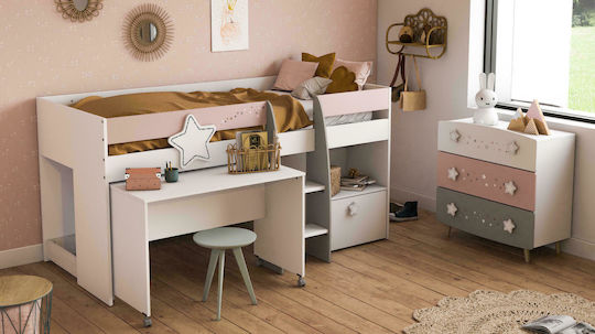 Liana Kids Bed Loft Bed Single with Desk White for Mattress 90x200cm