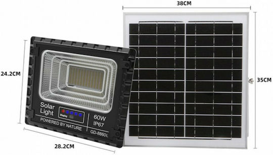 GDPLUS Στεγανός Ηλιακός Προβολέας LED 60W Ψυχρό Λευκό 6000K με Τηλεχειριστήριο IP67