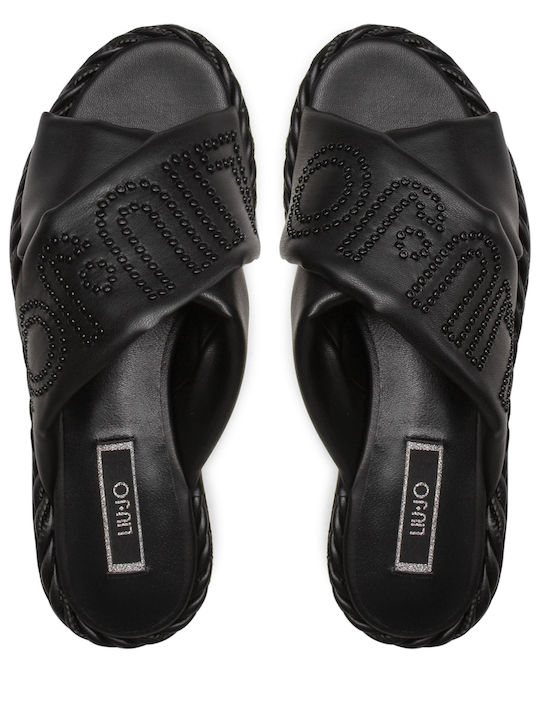 Pepita Leather Women's Flat Sandals in Black Color