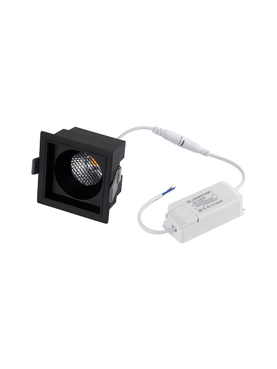 GloboStar Pluto M Square Metallic Recessed Spot with Integrated LED and Warm White Light Black 8.4x8.4cm. 1pcs
