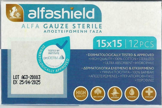 Alfashield AlfaGauze Sterile Medical Gauze 15x15cm 12 Pieces