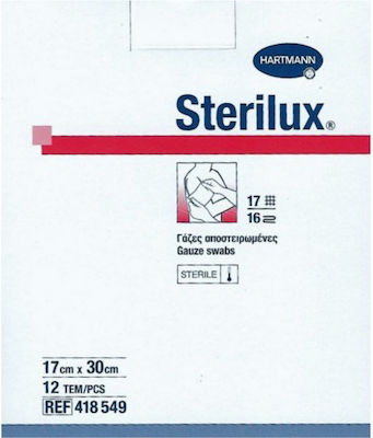 Hartmann Sterilux ES Αποστειρωμένες Γάζες 17 κλωστών, 16πλή 17x30cm 12τμχ