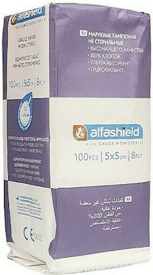 Alfashield Gauze Swabs Non-sterile 8ply 5x5cm Μη Αποστειρωμένες Γάζες 8ply 5x5cm 100τμχ