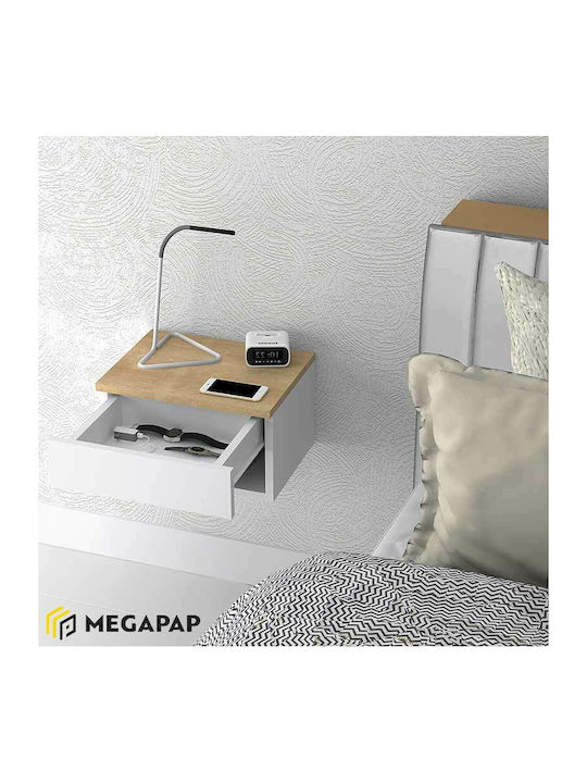 Mary Wooden Bedside Table Sonoma / Λευκό 40x30x23cm