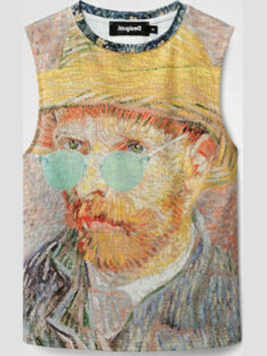 Self-portrait Artwork Γυναικείο Καλοκαιρινό Crop Top Αμάνικο Κίτρινο
