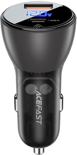 Acefast B6 Car Charger 63W 3A Fast Charging with Ports 1xUSB-A 1xType-C with Type-C Cable Black Colour
