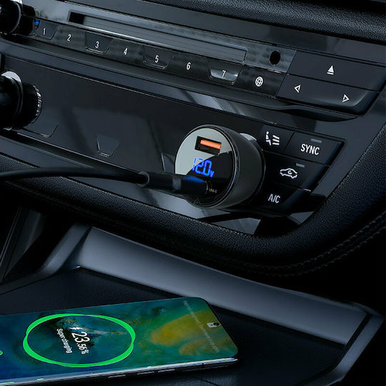 Acefast B6 Car Charger 63W 3A Fast Charging with Ports 1xUSB-A 1xType-C with Type-C Cable Black Colour