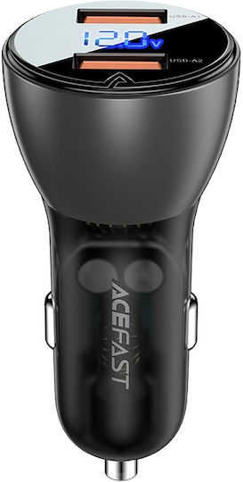 Acefast B7 Car Charger 45W 3A Fast Charging with Ports 2xUSB Black Color