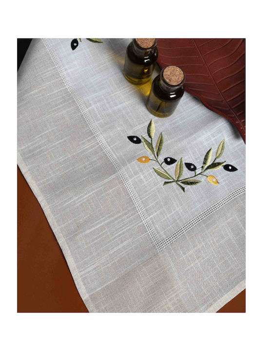 Silk Fashion Tablecloth with Embroidery Bg23a Ivory with Yellow Olive 160x210cm