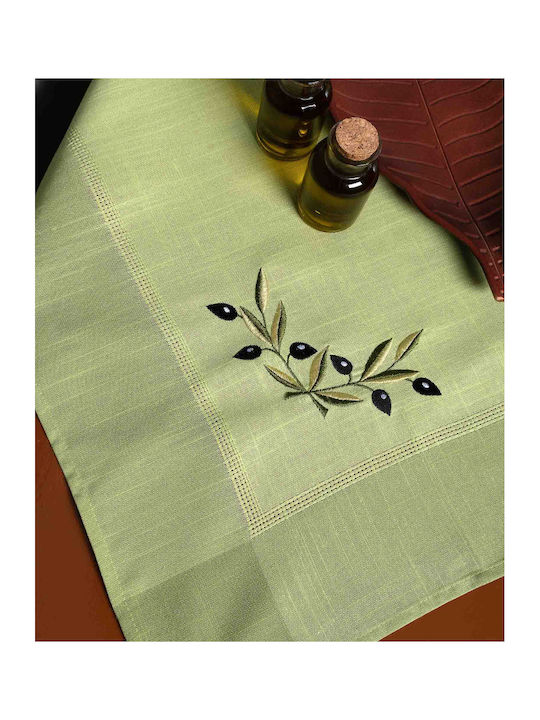 Silk Fashion Runner with Embroidery Bg23a Green with Black Olive 45x220cm