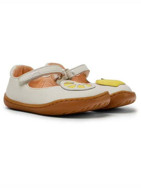 Kids Leather Ballerinas with Hoop & Loop Closure White
