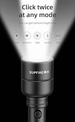 Supfire Επαναφορτιζόμενος Φακός LED Αδιάβροχος IP46 με Μέγιστη Φωτεινότητα 1700lm
