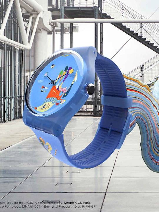 Swatch Blue Sky By Vassily Kandinsky Ανδρικό Ρολόι 41mm Μπαταρίας με Μπλε Καουτσούκ Λουράκι