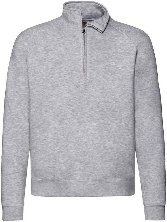 Fruit of the Loom Premium Zip Neck Men's Long Sleeve Promotional Sweatshirt Heather Grey